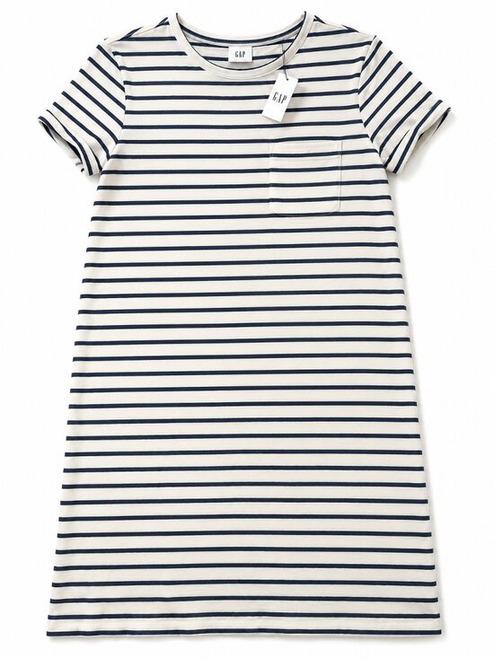 GAP Dresses & Skirts - NWT GAP 100% Cotton Navy & White Striped Pocket T-Shirt Dress Size Small